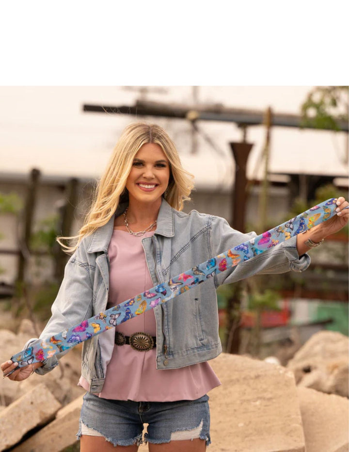 Fringe Scarves Womens Chambray Butterfly Twilly