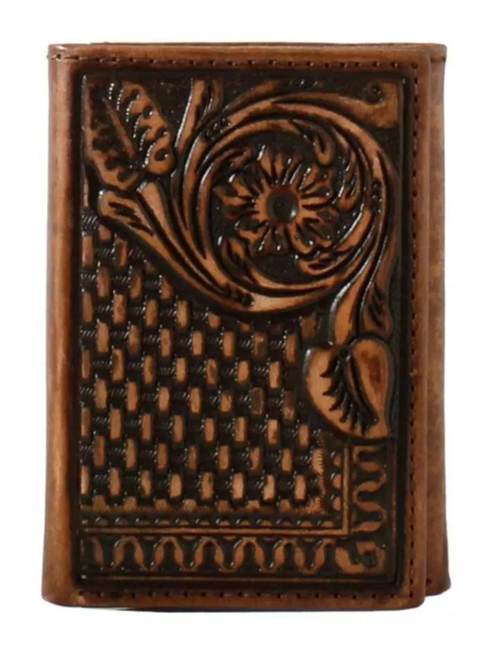 M&f Western Mens Tooled Tri Fold Wallet