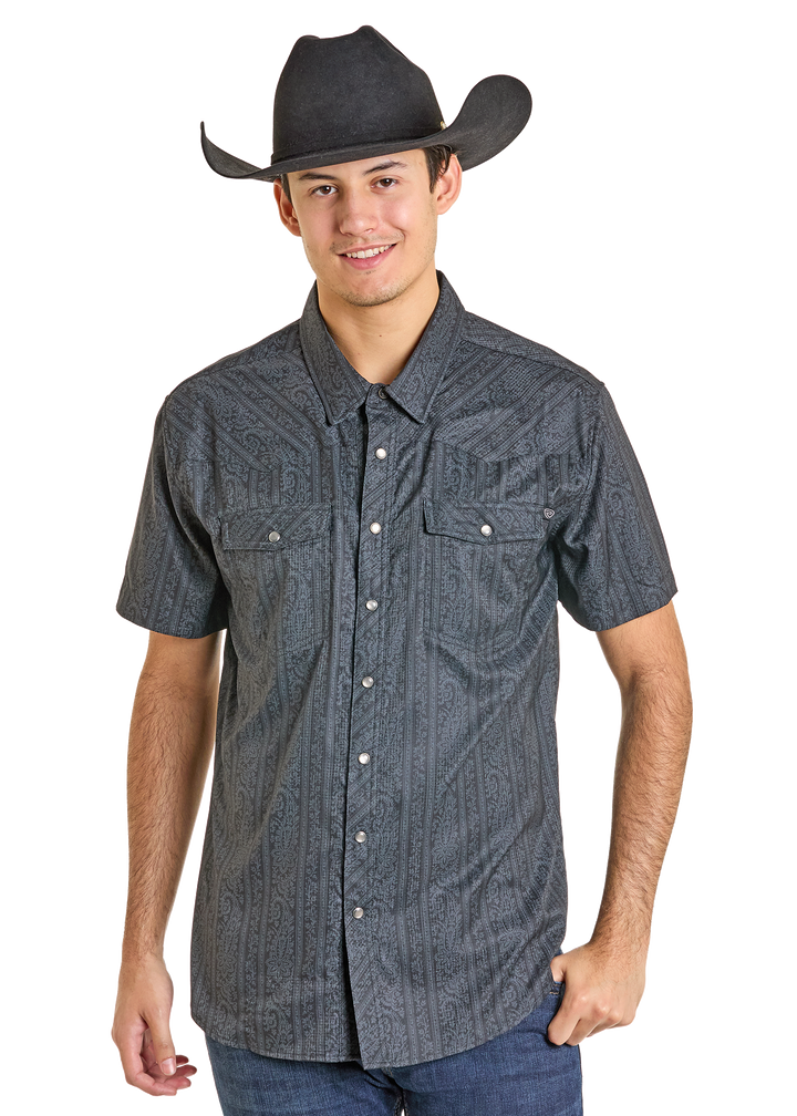 Panhandle Mens Black Tek Paisley Short Sleeve Shirt