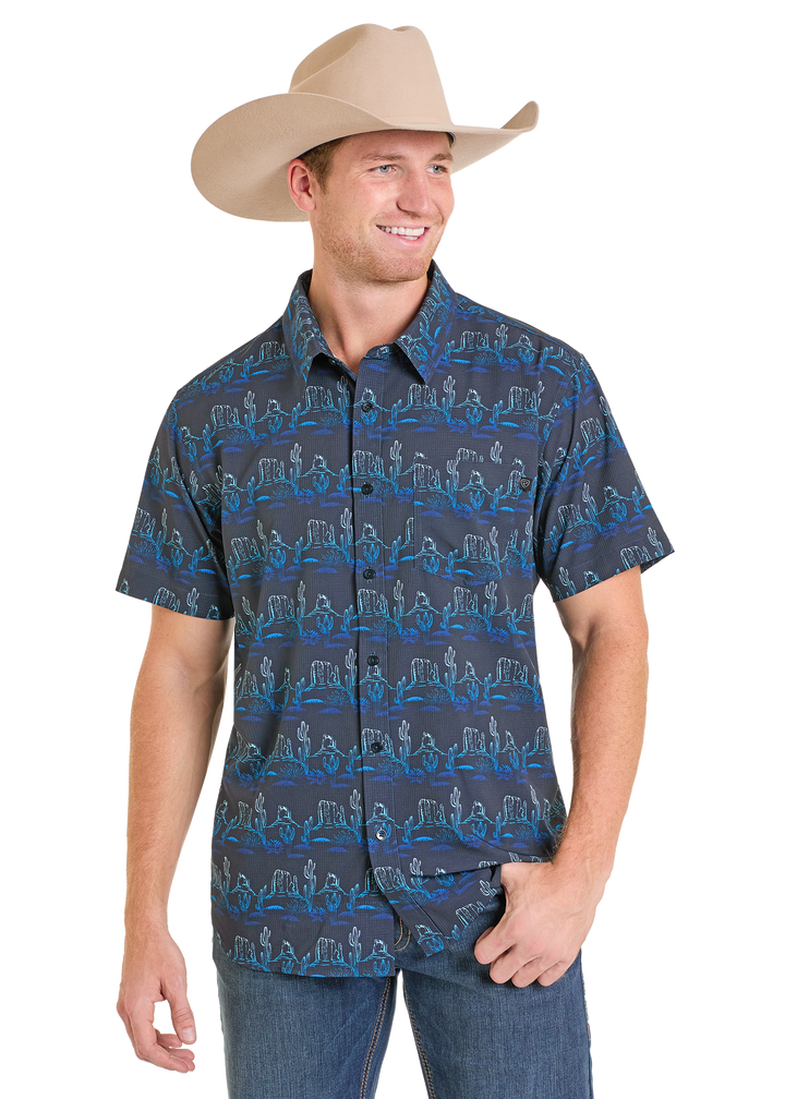Panhandle Mens Western Blues Short Sleeve Shirt