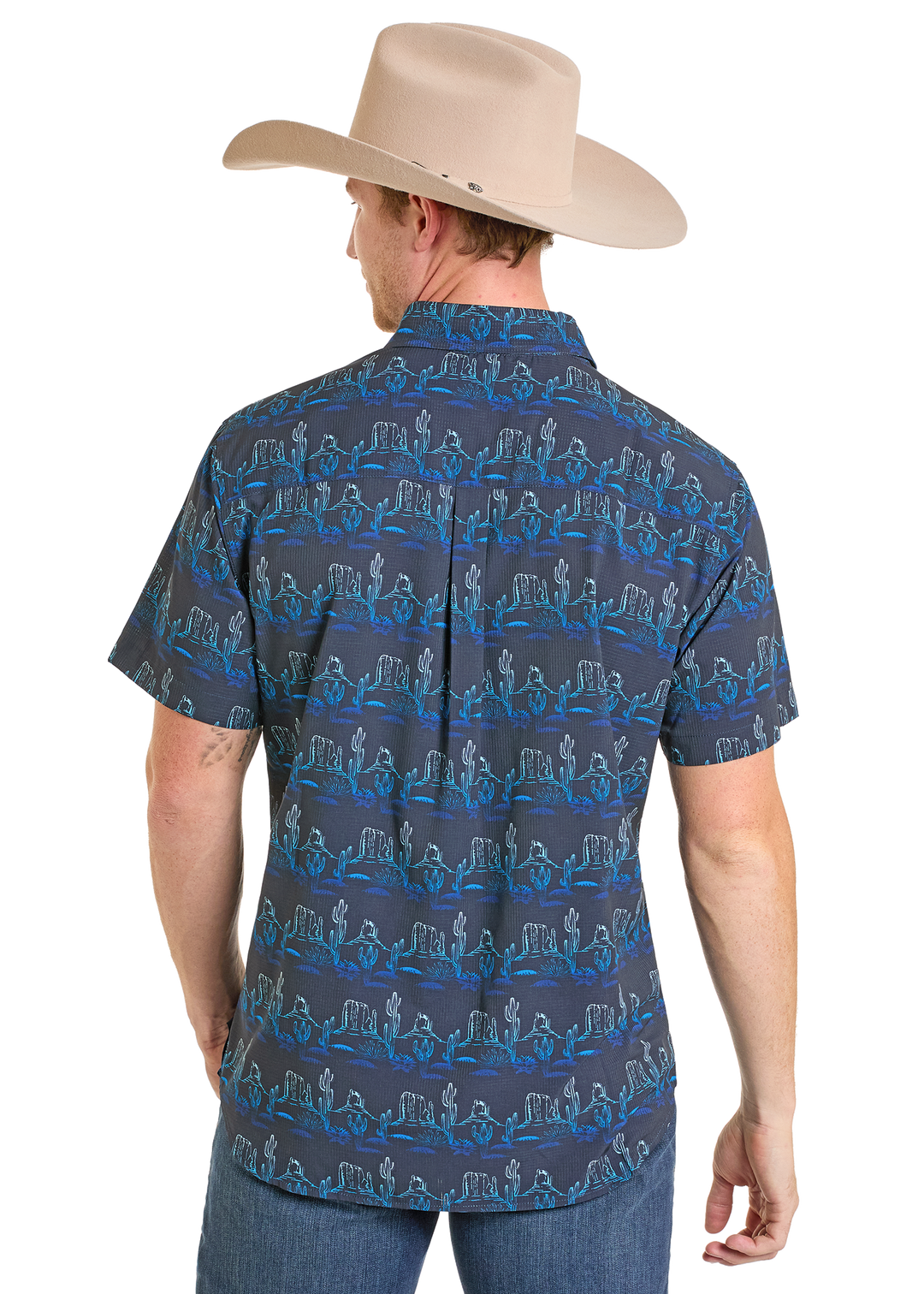 Panhandle Mens Western Blues Short Sleeve Shirt