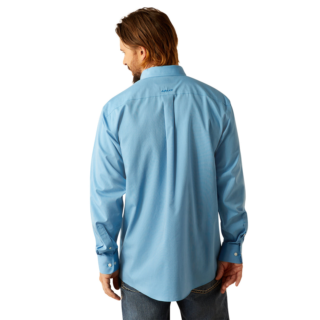 Ariat Mens Blue Wrinkle Free Solid Classic Fit Shirt