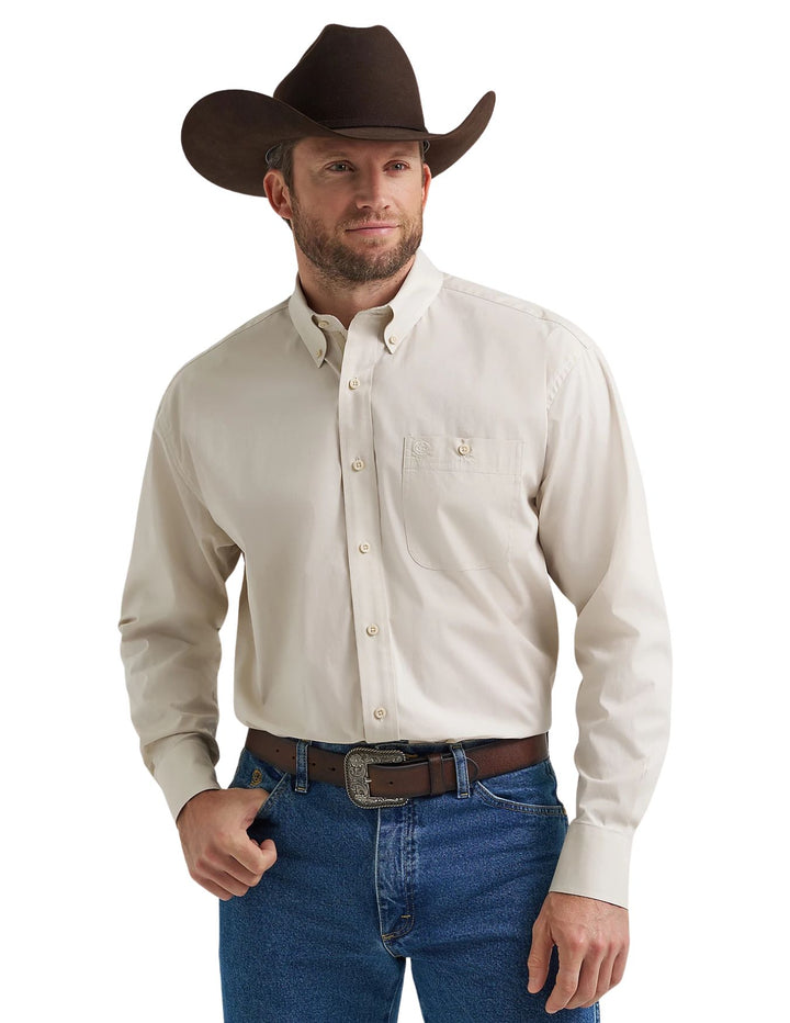 Wrangler Mens Solid Stone Long Sleeve Shirt