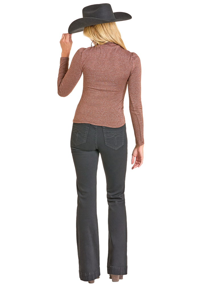 Panhandle Womens Brown Shimmer Turtleneck Top