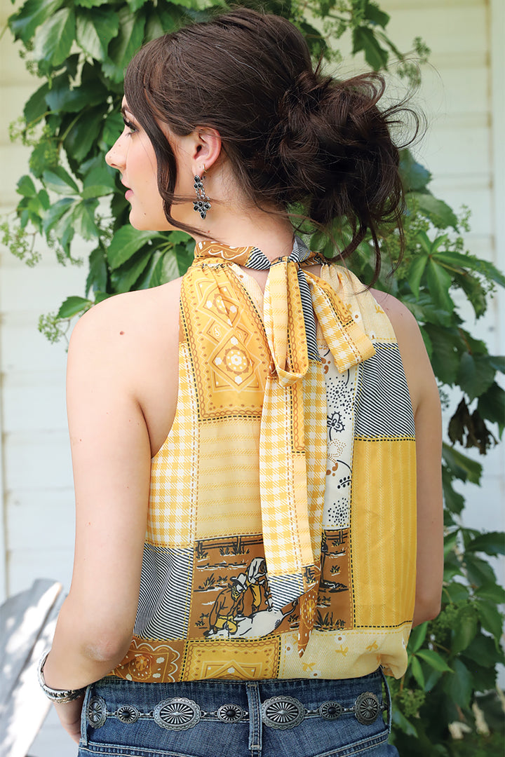 Cinch Womens Yellow Sleeveless Blouse