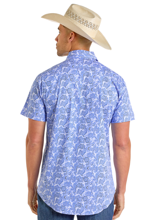Panhandle Mens Blue Paisley Pearl Snap Shirt