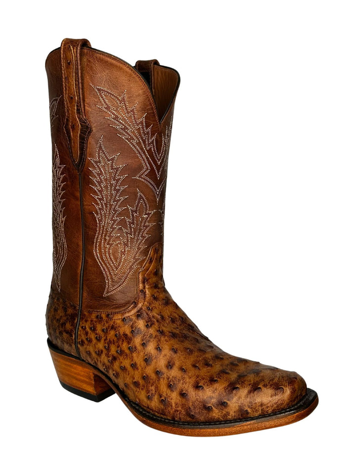 Black Jack Mens V Toe Burnished Cigar Full Quill Ostrich Boots