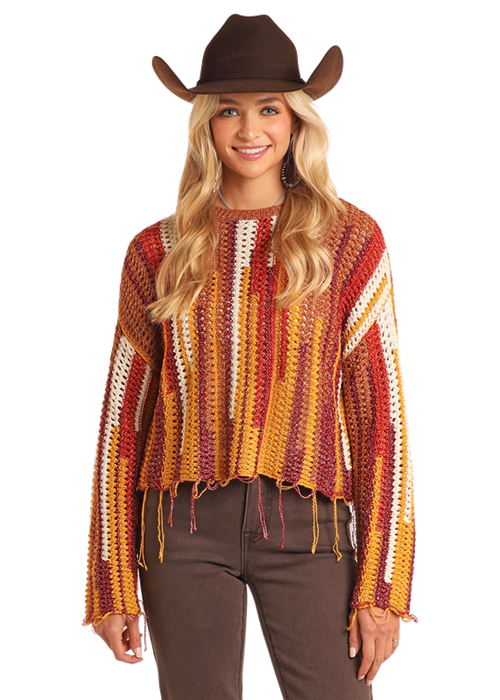 Panhandle Womens Striped Cropped Sweater