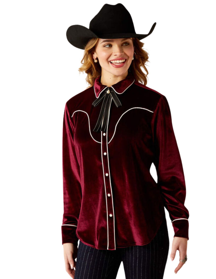 Ariat Womens Burgundy Casa Rosa Velvet Shirt