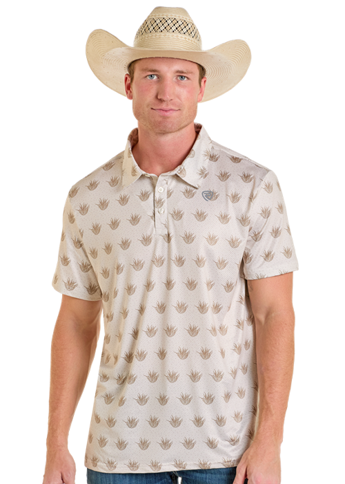 Panhandle Mens Natural Cactus Print Polo
