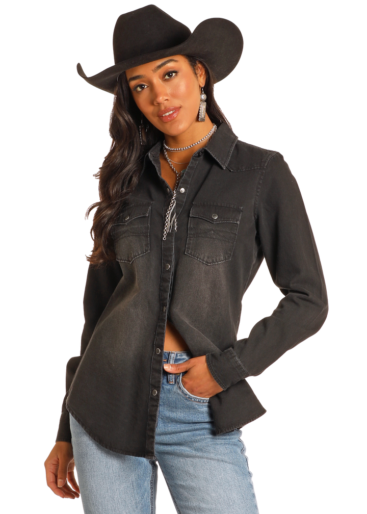 Panhandle Slim Womens Black Demin Long Sleeve Shirt