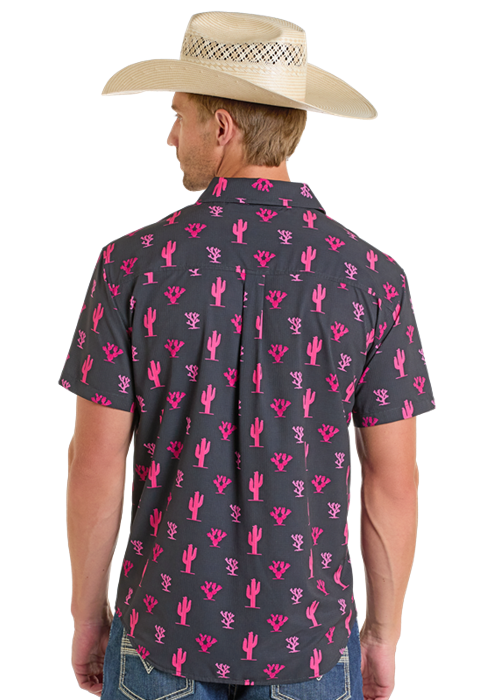 Panhandle Mens Pink Cactus Short Sleeve Shirt