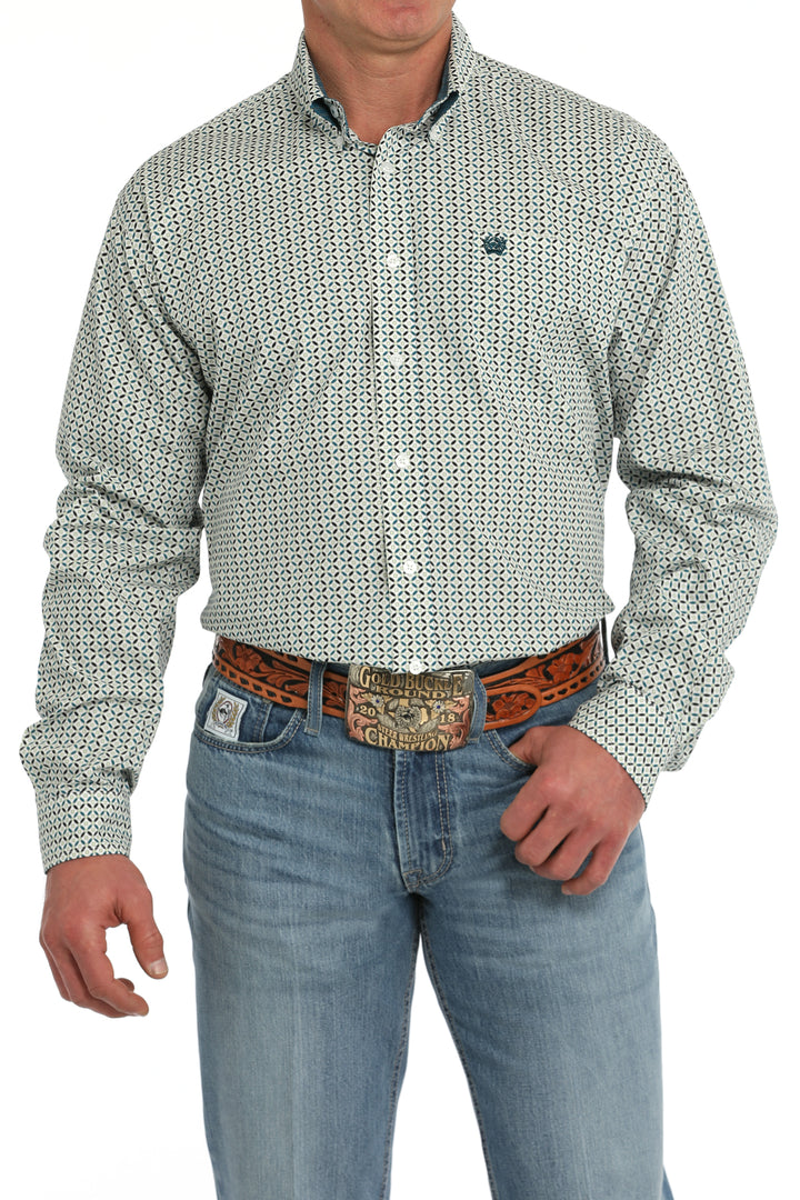 Cinch Mens White Printed Long Sleeve Shirt