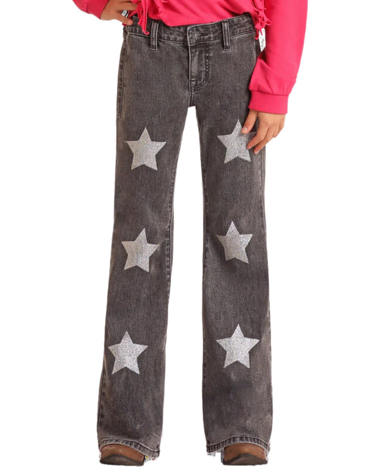 Panhandle Girls Glitter Star Print Flare Jeans