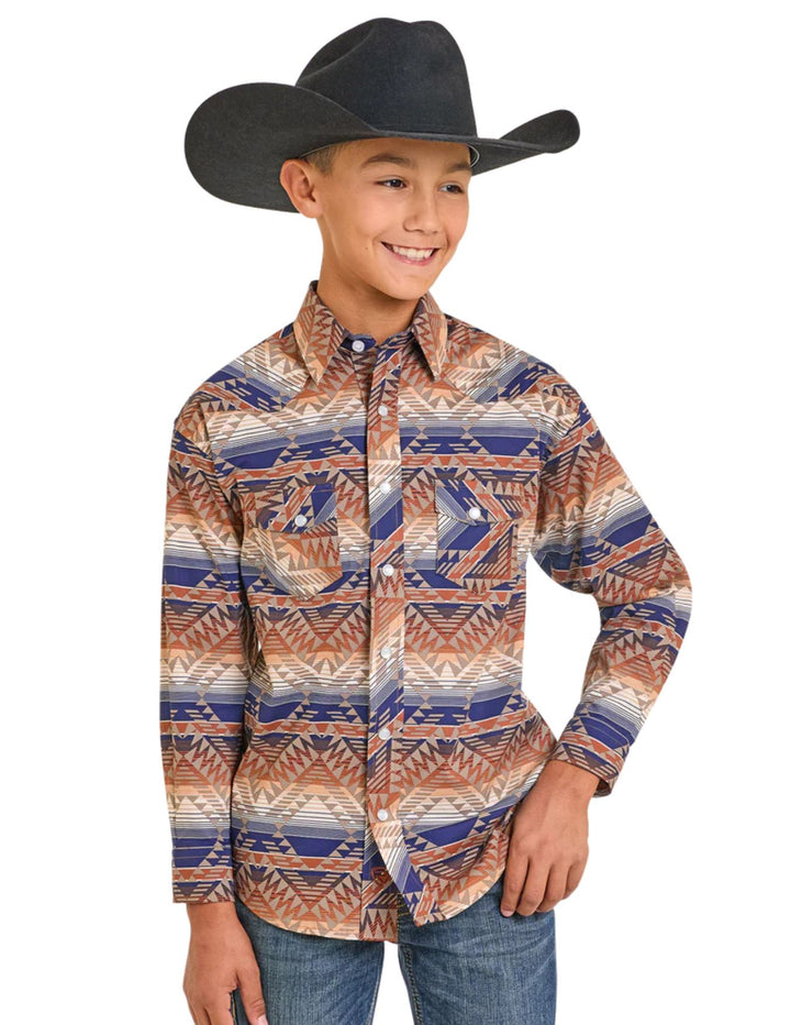 Panhandle Boys Multi Aztec Long Sleeve Snap Shirt