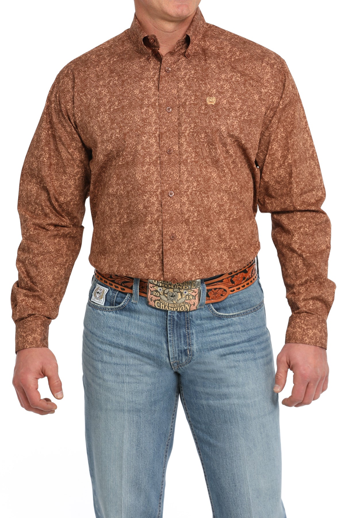 Brown Paisley high quality Print Long Sleeve Shirt