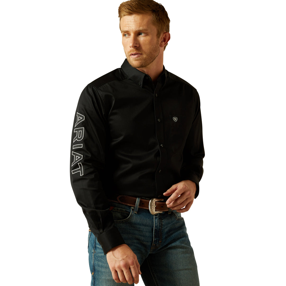Ariat Men's Team Logo Twill Fitted Shirt, Black/Grey Medium