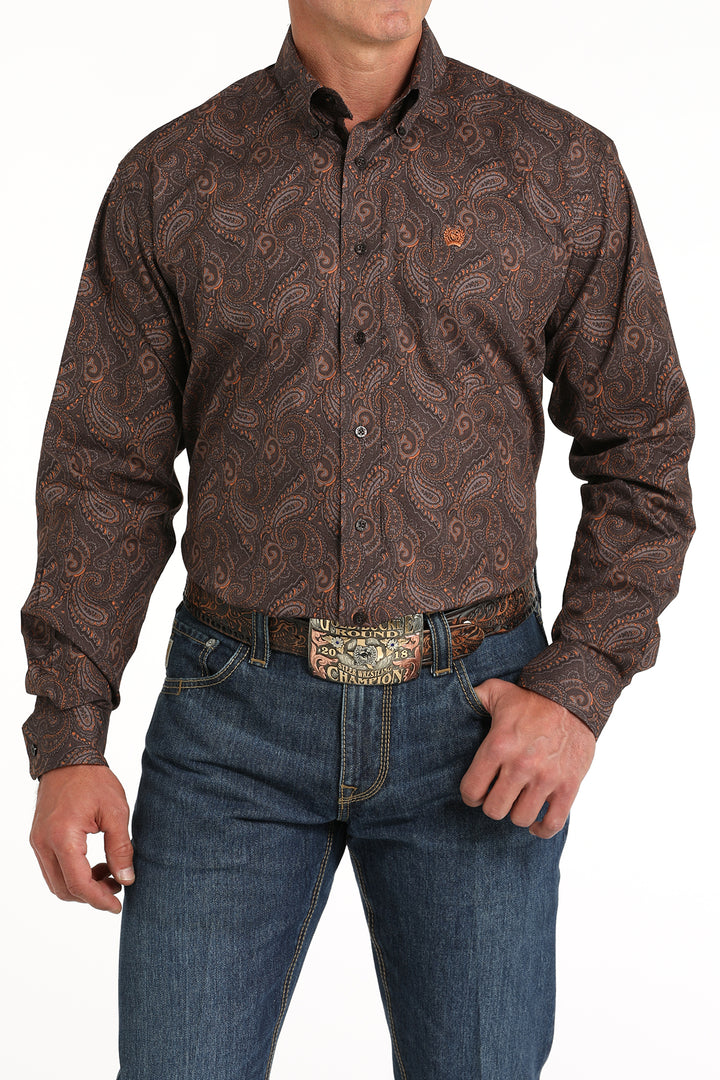 Cinch Mens Brown Paisley Print Long Sleeve Shirt