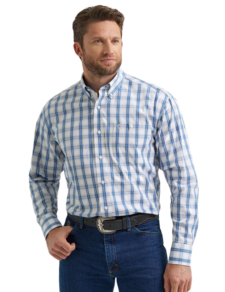 Wrangler Mens George Strait Plaid Long Sleeve Shirt