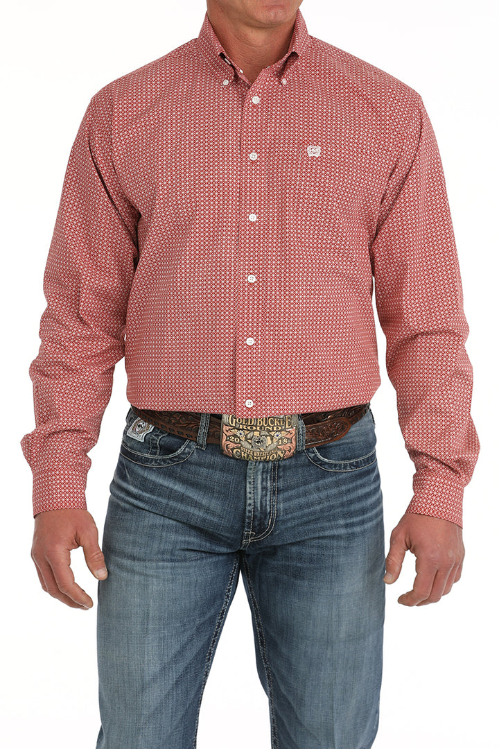 Cinch Mens Red Printed Long Sleeve Shirt