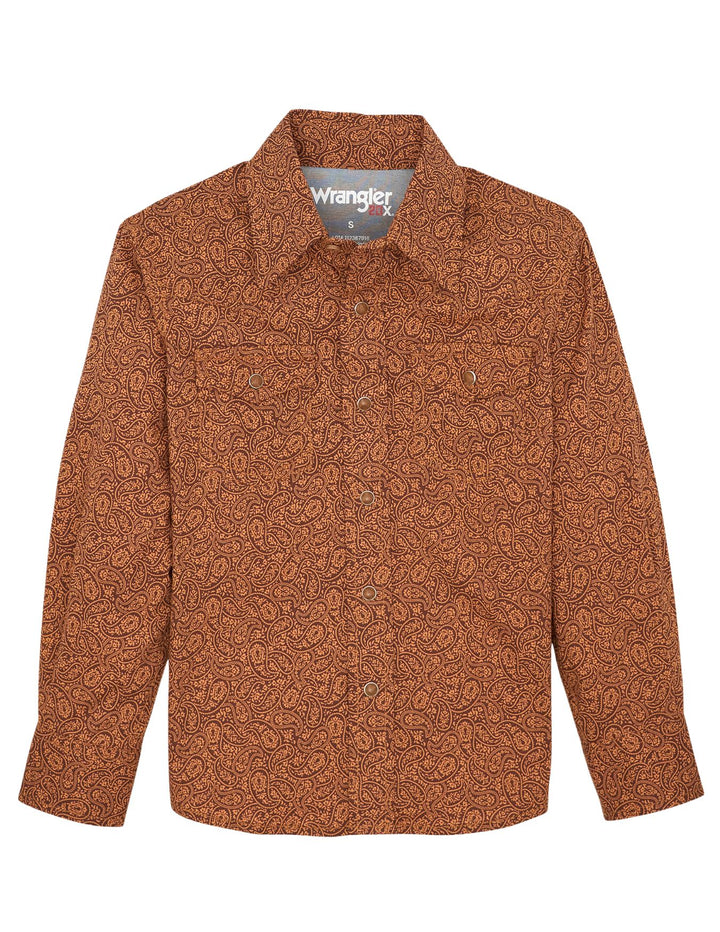 Wrangler Boys 20 Advanced Comfort Western Snap Print Shirt