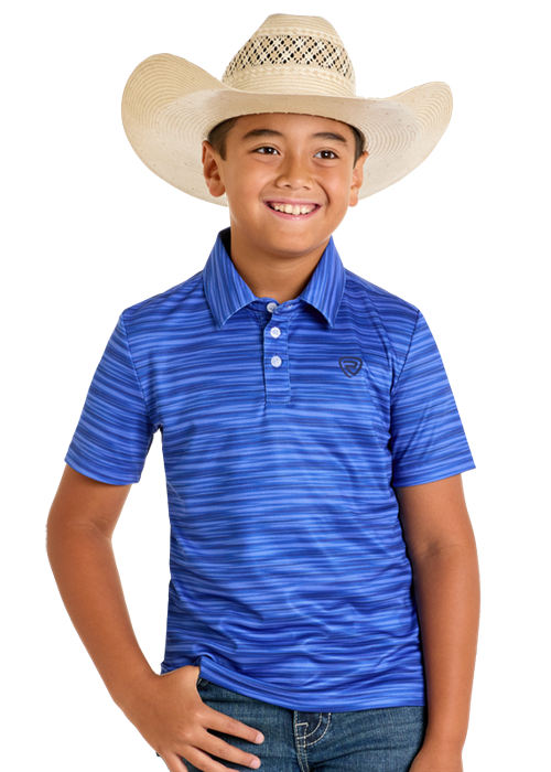 Panhandle Boys Blue Striated Printed Polo