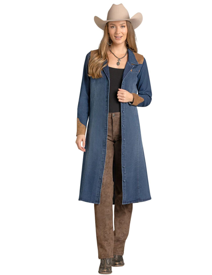 Panhandle Womens Denim Dress With Microsuede Yokes