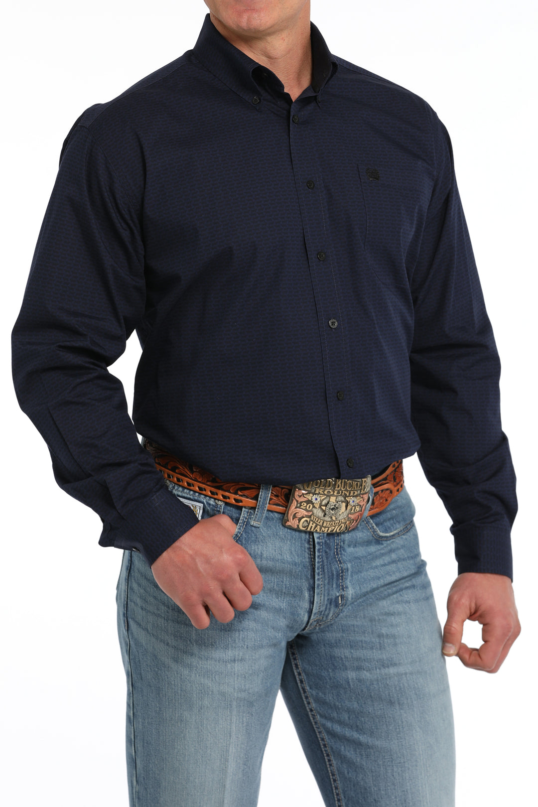 Cinch Mens Navy Cattle Print Long Sleeve Shirt