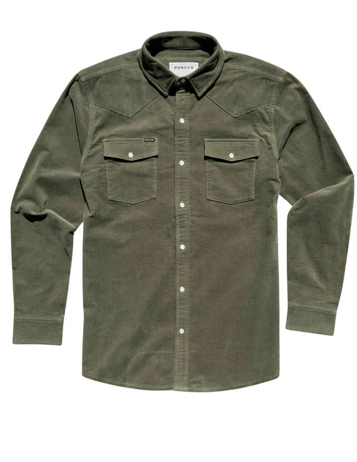 Poncho Mens The Zilker Olive Corduroy Shirt