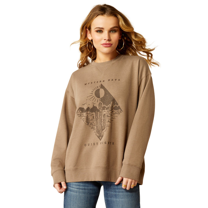 Ariat Womens Dark Khaki Western Day Oversized Sweater