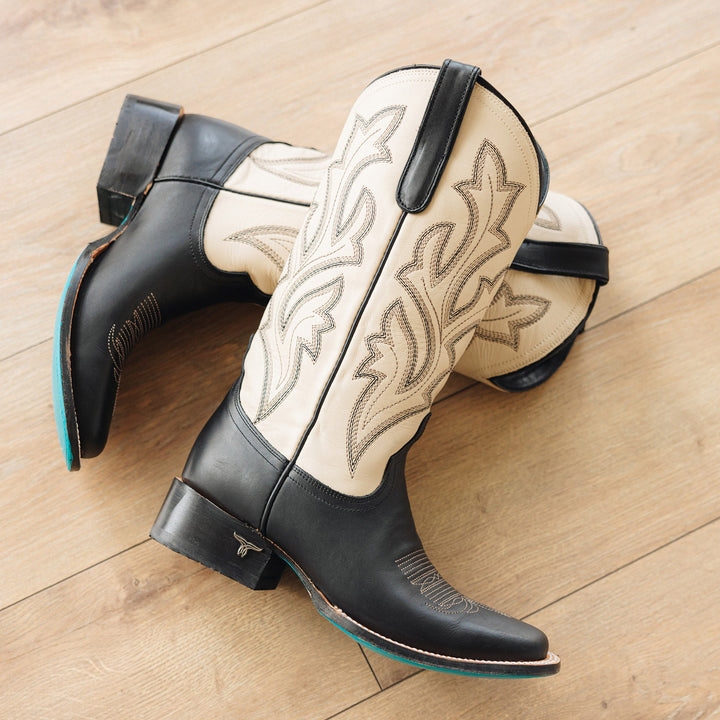 Classic Square Boot - Jet Black and Pale Ivory