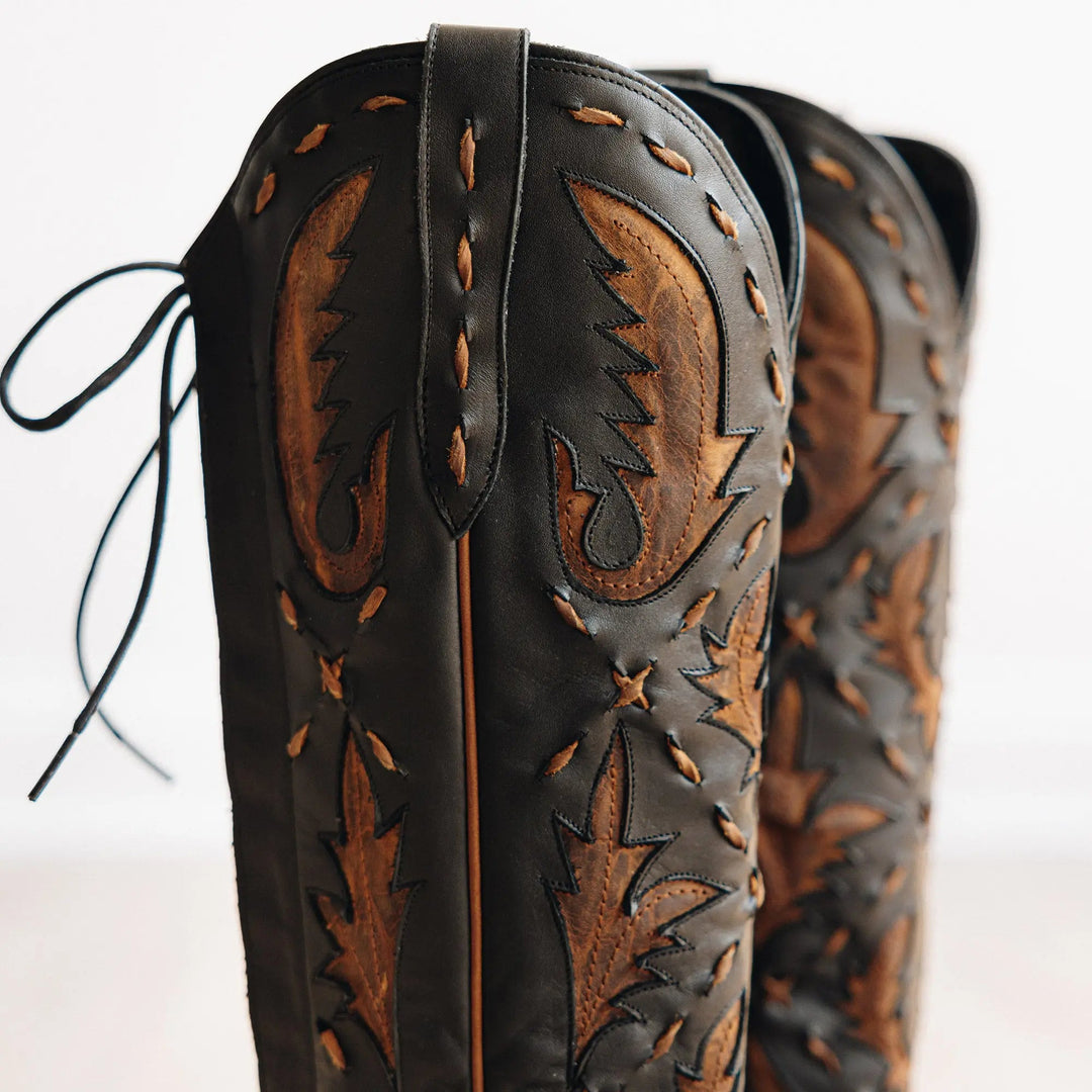 Reverie Knee High Corset - Jet Black and Burnt Caramel