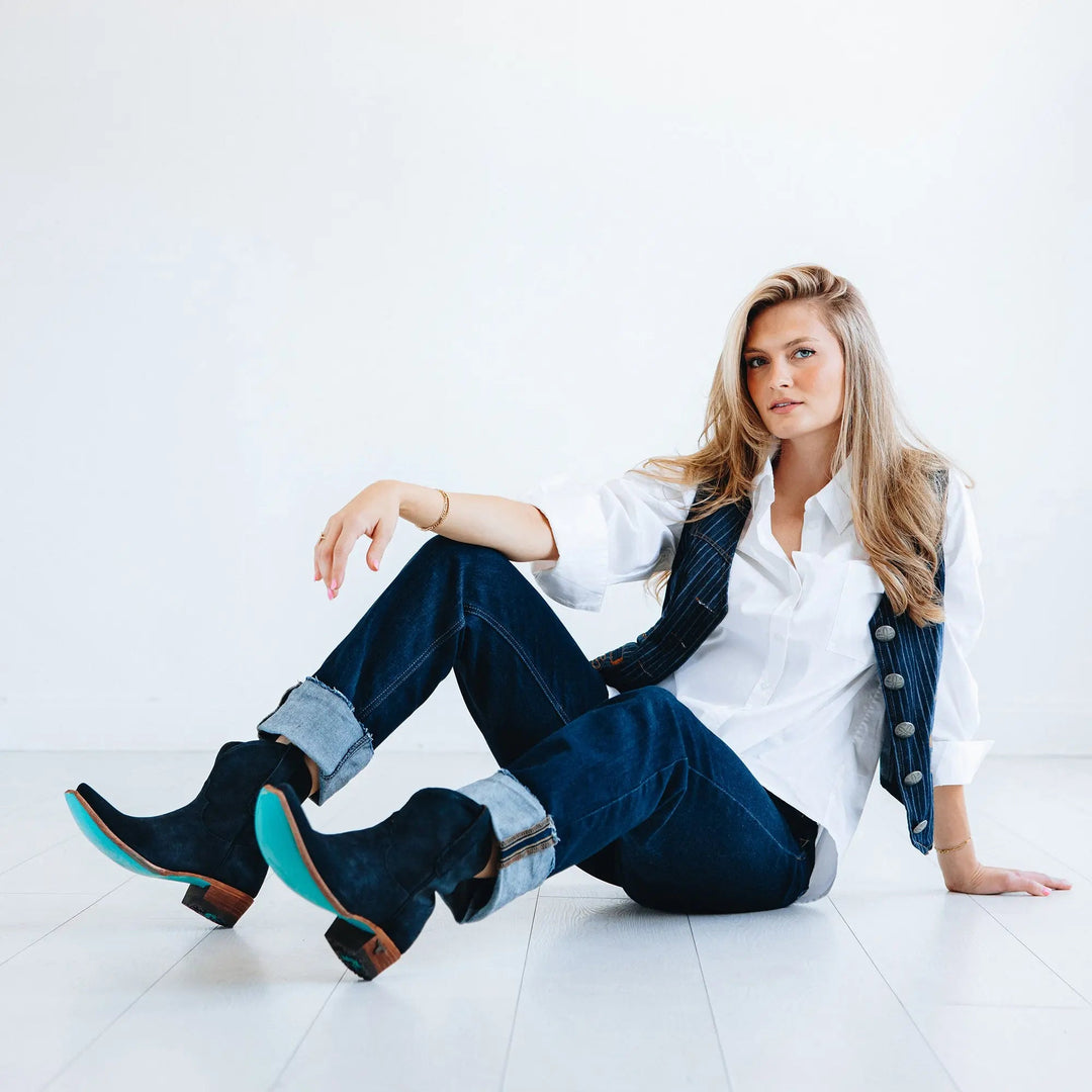 Emma Jane Bootie - Navy Suede