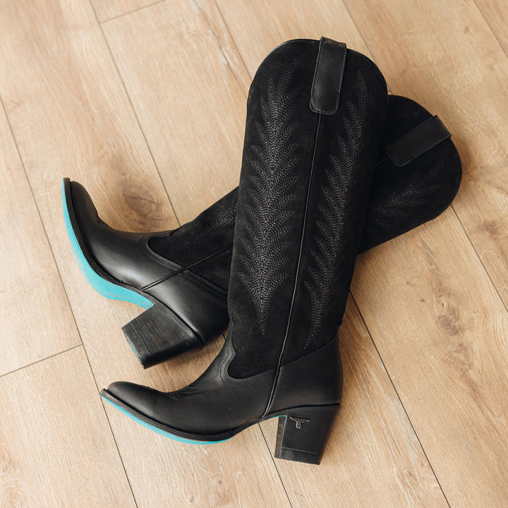 Jentry Knee High Boot - Jet Black & Soft Black Suede