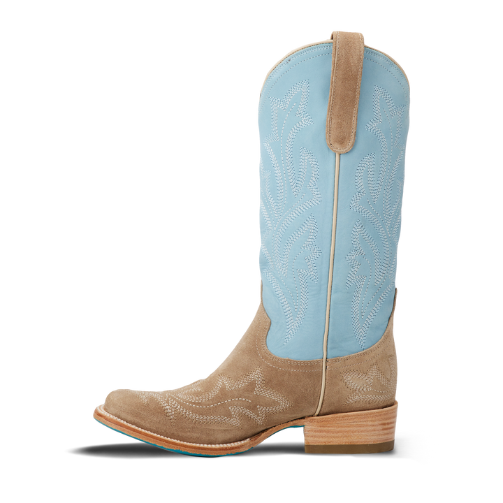 Saratoga Square Boot - Latte Suede and Powder Blue