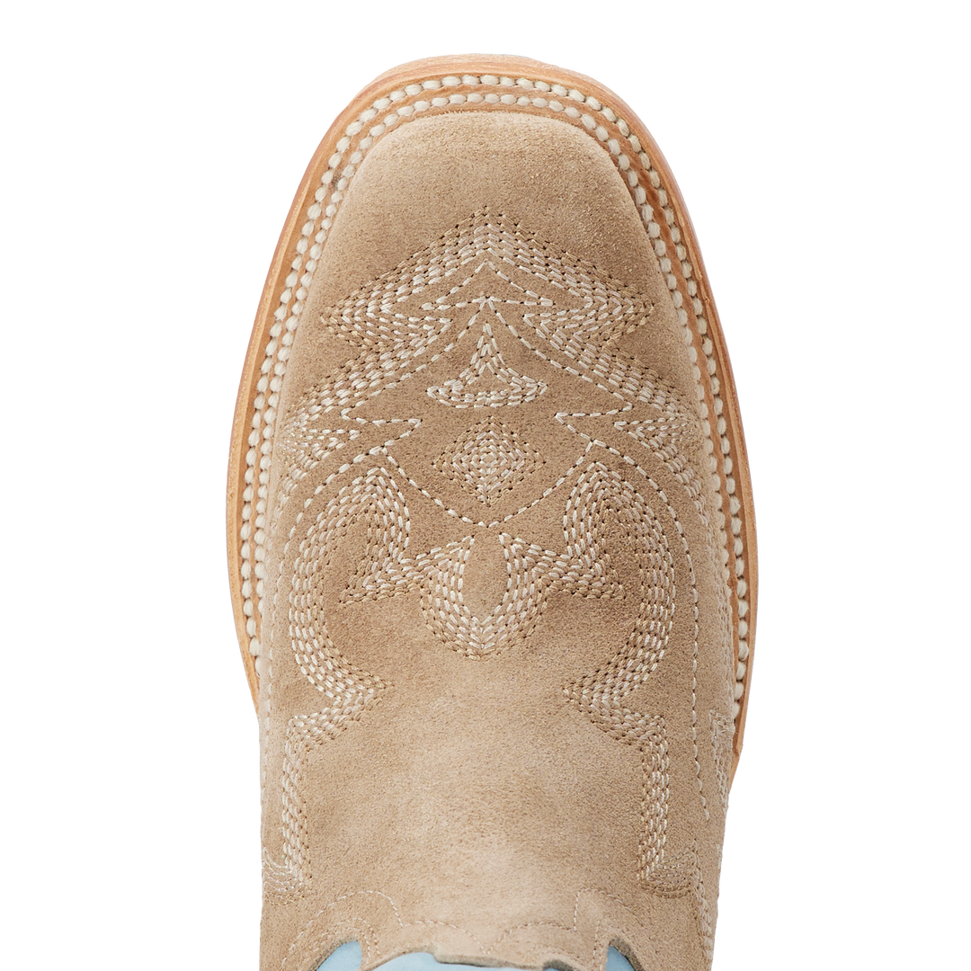 Saratoga Square Boot - Latte Suede and Powder Blue